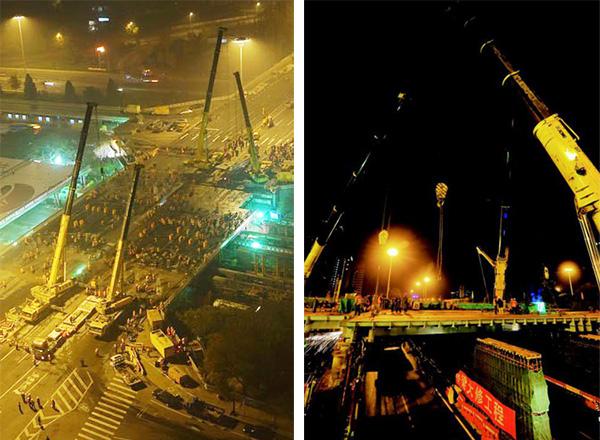 徐工吊车显威力 助力北京三元桥43小时完成“换骨”通车